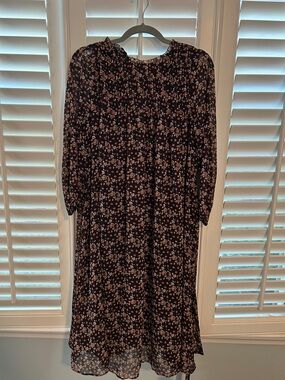 Ann Taylor Black Floral Long Sleeve Midi Dress